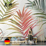 美式植物叶子壁纸手绘抽象简约餐厅，墙布客厅电视，背景墙纸定制壁画