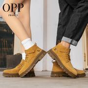 法国OPP2023马丁靴情侣款高帮鞋男女短靴大黄靴增高防滑皮靴