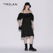 MSLAN商场同款甜美浪漫露肩泡泡袖拼接雪纺连衣裙MEBM4106
