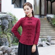 中式复古改良唐装修身显瘦高级旗袍式上衣气质，中国风茶服女装