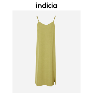 indicia 绿色V领吊带连衣裙打底裙子23秋季商场同款标记女装