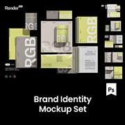 6款高级质感品牌VI设计名片信封笔记本包装盒展示效果图PSD样机