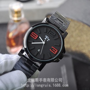 潮流女表时尚显示表带中性手表个性带不锈钢TT牌酷黑色日历