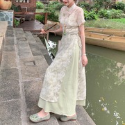 2023年夏季女装法式复古新中式国风旗袍长衫连衣裙高级感套装