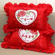 印花十字绣枕头套一对自己绣结婚枕床上单人，枕情侣中式长抱枕