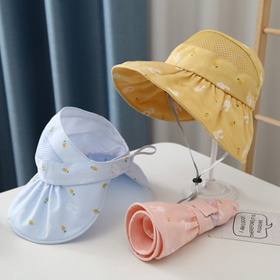 儿童夏季薄款女宝宝空顶太阳帽子，大檐透气遮阳防晒小孩遮脸可折叠