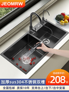 厨房水槽大双槽洗菜盆手工纳米，加厚304不锈钢家用洗碗水池工作台