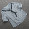 以兰米特卖夏季女装波点系带丝巾拼接短袖纯色圆领衬衫