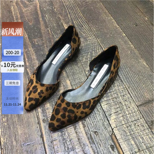 韩国东大门女鞋22春夏，ins时尚小豹纹，尖头浅口平底瓢鞋单