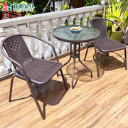 阳台小桌椅户外庭院露台，休闲小茶几铁艺，小圆桌椅组合藤椅三件套