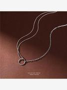 s925纯银圆环锁链双层不对称项链女轻奢，小众设计感锁骨链