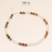 新中式百搭休闲度假风串珠项链天然红绿石白玛瑙原创设计纯银颈链