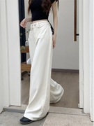简约韩版白色牛仔长裤女夏季2024设计感高腰，宽松阔腿拖地长裤