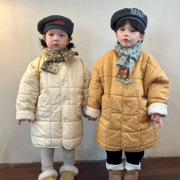 儿童棉衣加绒加厚保暖男童装冬季中长款女童棉服2023宝宝外套