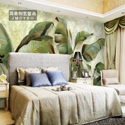 3D清新芭蕉叶客厅电视背景墙壁纸东南亚热带雨林民宿墙纸酒店壁画