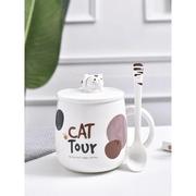 可爱猫咪马克杯卡通陶瓷，杯子情侣男女，水杯咖啡杯带盖勺早餐牛奶杯