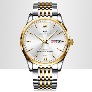  瑞士商务 机械夜光 双日历手表钢带男士白色黑色饰品 4588G