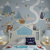 壁纸儿童房男孩手绘墙纸卧室，男生壁画北欧风格，卡通墙布壁布背景墙
