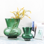 现代简约蓝色玻璃花器花瓶摆件样板房售楼处前台玄关茶几软装饰品