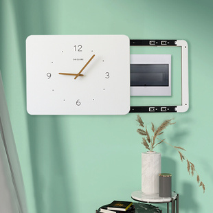 北欧电表箱装饰画带钟表推拉式竖款时钟，开e关空气免遮挡配电箱打
