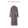 cleanflow醋酸精纺羊毛连身，领超长连衣裙春夏款收腰，系带裙长袖