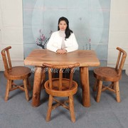 香樟木方形餐桌椅组合田园实木长方形整板桌子侘寂风原木客厅家用