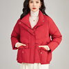 冬装时尚立领喜气本命年红色羽绒服外套百搭宽松短款保暖上衣