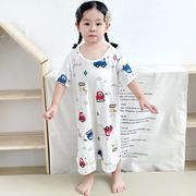 儿童睡衣夏季男童短袖睡袍宝宝薄款女童卡通连体睡裙防踢被竹纤维