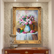 欧式油画餐厅装饰画玄关挂画高档壁画花卉牡丹水果静物 花开富贵