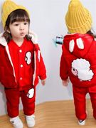 清货童装宝宝加绒加厚套装女童冬装婴儿童三件套0-4岁半宝宝三件