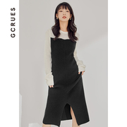 gcrues慵懒风套头毛衣女(毛衣女，)秋冬季2024韩系连衣裙小众中长款裙子