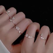 925镀银字母戒指女小众设计时尚个性食指开口银戒指精致尾戒小指