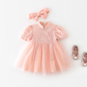 婴儿夏装公主裙短袖薄款新生儿女宝宝粉色连衣裙夏季韩版拍照礼服