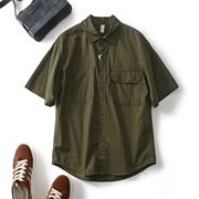 美式军绿色工装短袖衬衫，男夏季薄款外套潮牌宽松休闲纯棉半袖衬衣