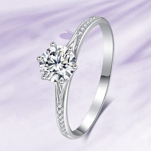 18金K钻石戒指六爪微镶1克拉钻戒培育钻石求订婚结婚礼物戒指