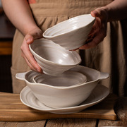 釉下彩陶瓷餐具家用高级感碗盘，套装纯色简约碗碟，套装耐高温可微波