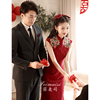 新中式旗袍敬酒服新娘酒红色刺绣结婚红裙子订婚礼服小个子连衣裙