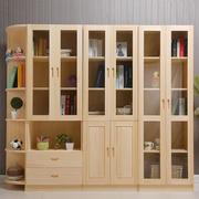 实木中式书柜儿童书柜自由组合松木玻璃门书橱带抽屉储物收纳柜子