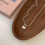 韩版s925纯银珍珠爱心钥匙锁扣项链女小众设计时尚气质简约锁骨链
