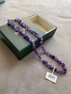 乌拉圭天然紫水晶碎原石不规则圆润项链高贵气质短款时尚开运