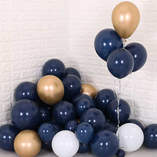 墨兰色气球深蓝色墨蓝气球，装饰金属气球铬金生日派对，金色银色气球