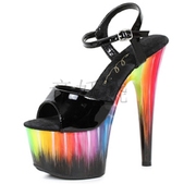 美国ellieshoes18cm彩虹，色防水台高跟凉鞋，系带露趾高跟鞋