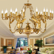 法式全铜天使吊灯宫廷奢华艺术贵族灯具欧式纯铜美式客厅装饰吸吊