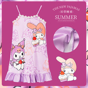 kuromi睡裙夏季吊带裙女孩，公主2024卡通，连体家居服睡衣薄款牛奶丝