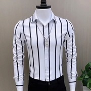 黑白条纹衬衫男长袖韩版修身春秋款高级感显瘦衬衣时尚简约上衣潮