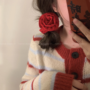 温柔红色玫瑰花发圈~花朵，高级感法式浪漫大肠，圈发绳头绳发饰发夹