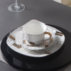 跨境黑白卡通咖啡杯简约手绘金边骨瓷杯套装，样板间摆件轻奢花茶杯
