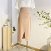 粉色开叉半身裙女夏季不规则褶皱，高腰a字包臀裙显瘦气质西装长裙