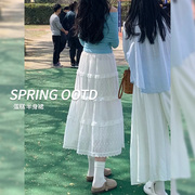 白色半身裙女夏季2024高腰a字裙蛋糕裙长裙设计感小众蓬蓬裙
