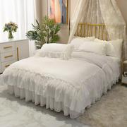 简约水洗棉纯白色雪纺荷叶花边床裙公主风床罩1.5/1.8米